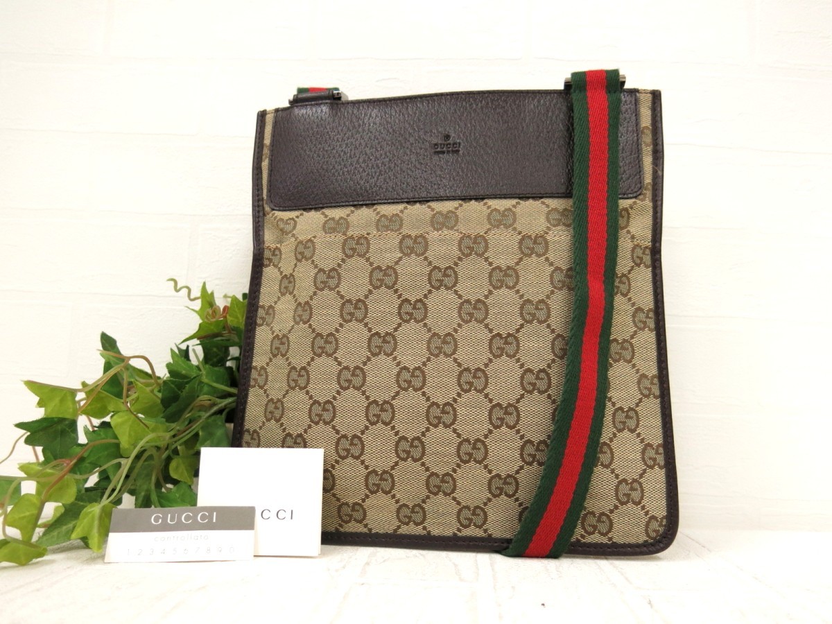 GUCCI グッチ◆シェリー◆キャンバス カーフ レザー 本革◆ショルダー バッグ◆ベージュ SV金具◆美品◆斜め掛け◆◆GG◆N5566