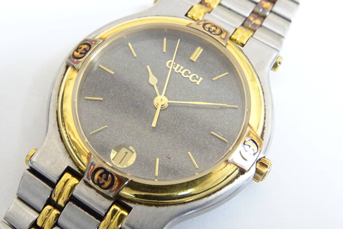 [M博多05033MU] GUCCI グッチ 腕時計 メンズ クォーツ デイト ブラック文字盤 9000M