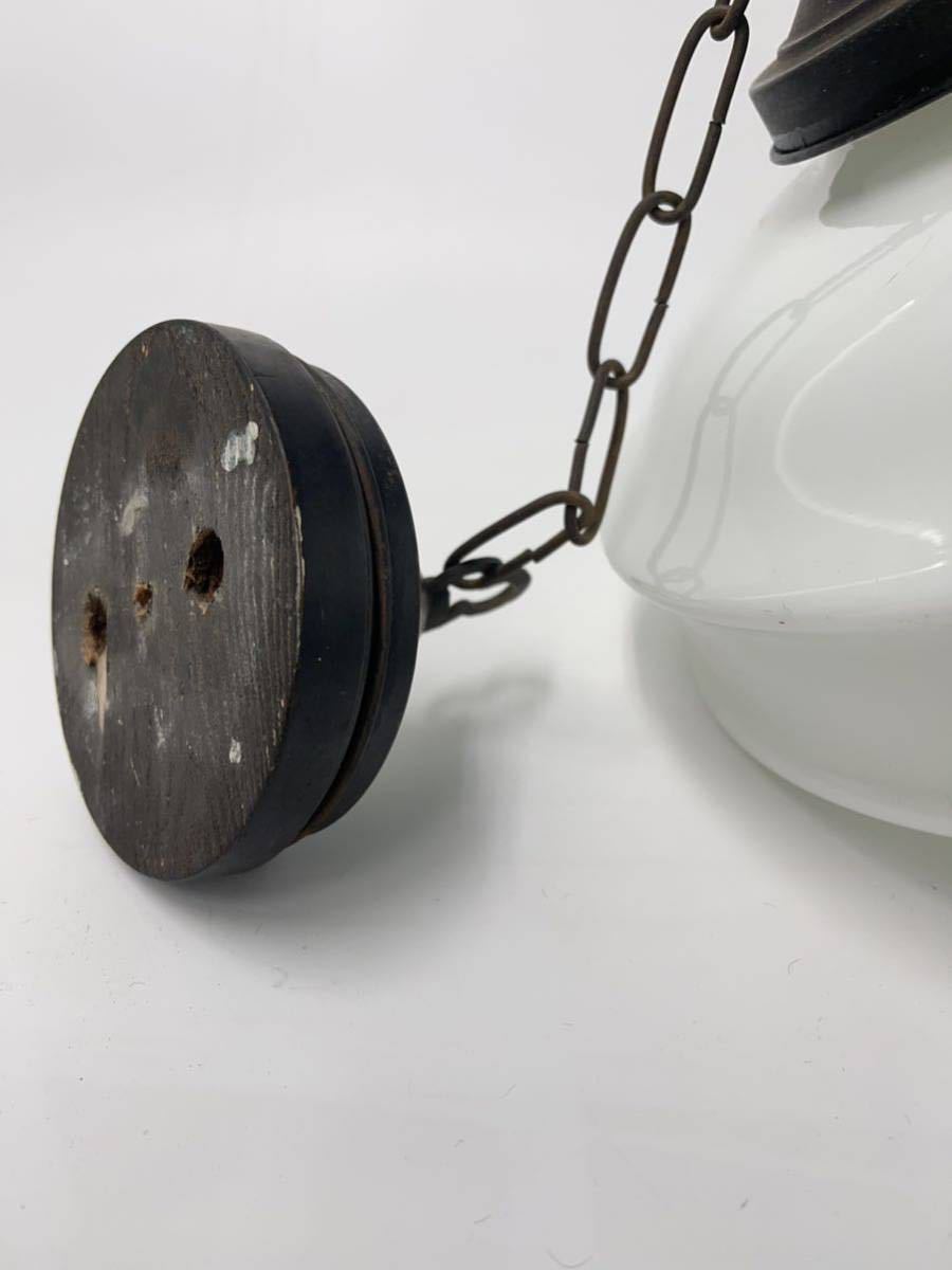 大正 乳白 木製土台 ぼんぼり 照明 電傘 電笠 アンティーク ペンダント