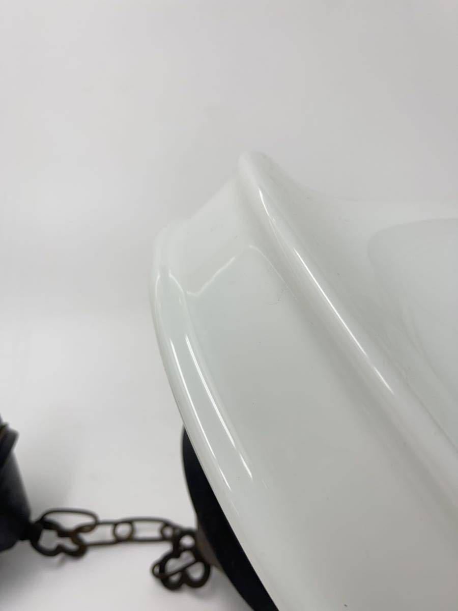 大正 乳白 木製土台 ぼんぼり 照明 電傘 電笠 アンティーク ペンダント