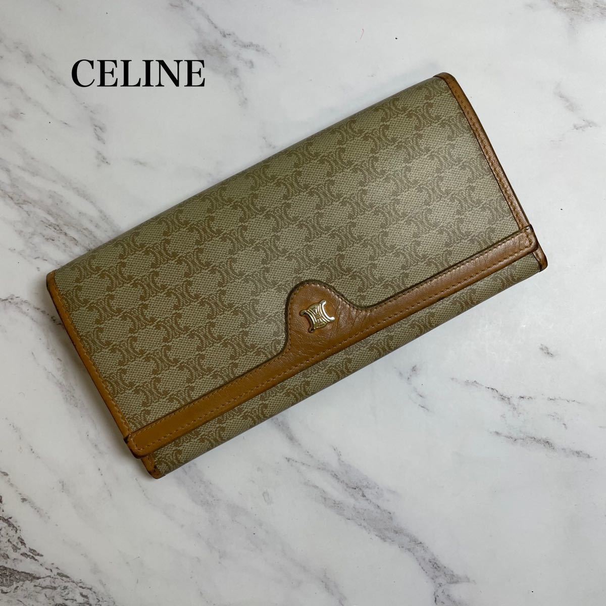306】 セリーヌ CELINE マカダム トリオンフ 総柄 二つ折り長財布 