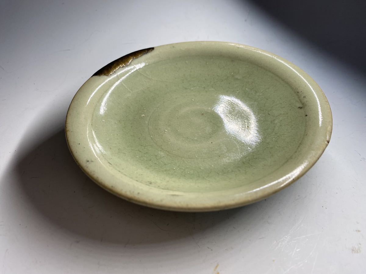 34 収集家保管品 中国元時代 龍泉窯 青磁中皿 検索:中国陶器 中国古玩 