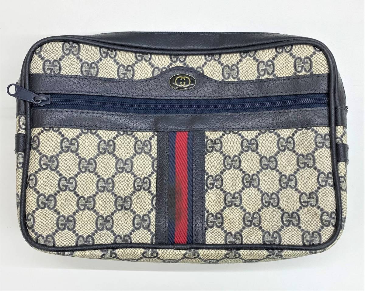 10032】GUCCI グッチ セカンドバッグ GG柄 シェリーライン 幅約25cm 