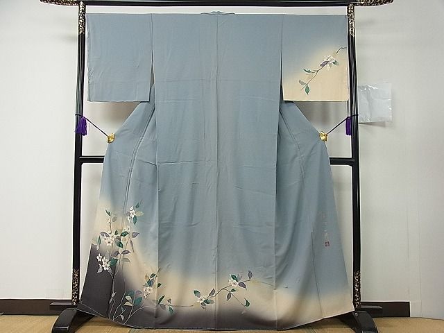 平和屋着物□染色作家 草野一騎 訪問着 手描き 枝花文 暈し