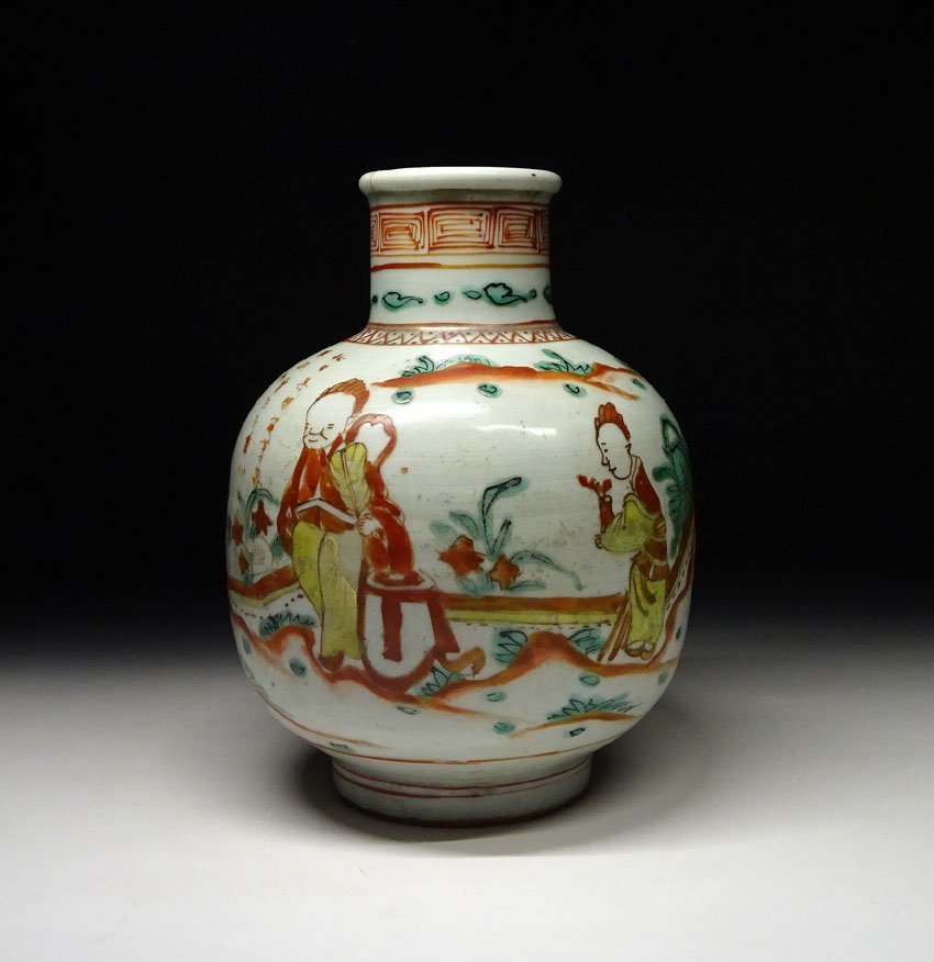 低価，品質保証 緑屋fc□ 中国古玩 赤絵 花瓶 唐物 時代物 i9/