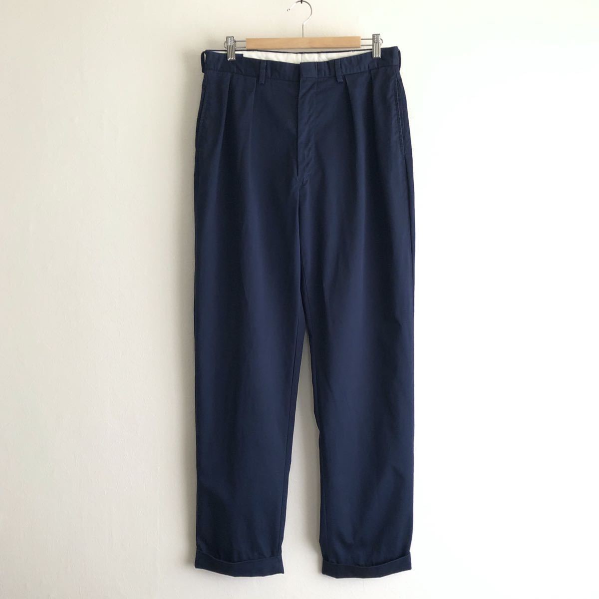90s【Ralph Lauren】コットンギャバジン ツータック ワイドパンツ W34