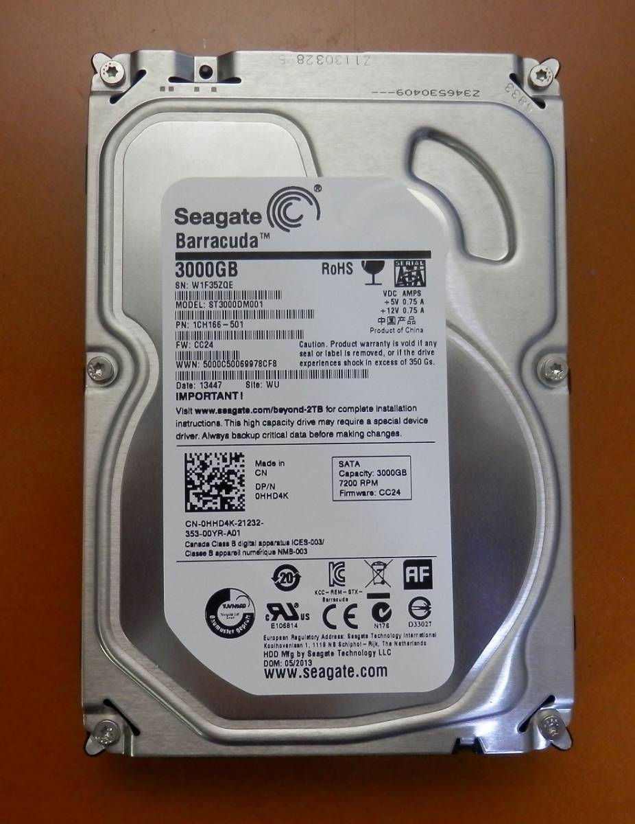 ★【100時間未満】Seagate 3.5インチ SATA 内蔵HDD Barracuda 3.0TB ST30000DM001 (中古)です 宅急便コンパクト対応★