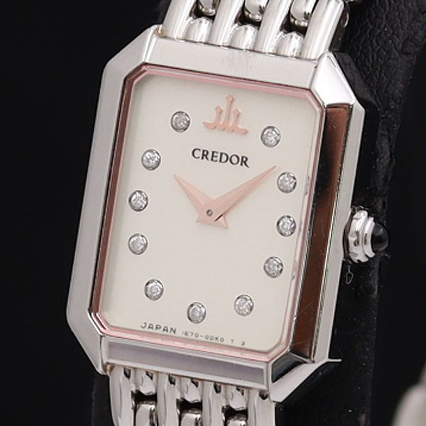 1円 稼働 良品 セイコー 1E70-0CH0 クレドール 280041 QZ シルバー文字盤 スクエア レディース腕時計 OGH 5537400