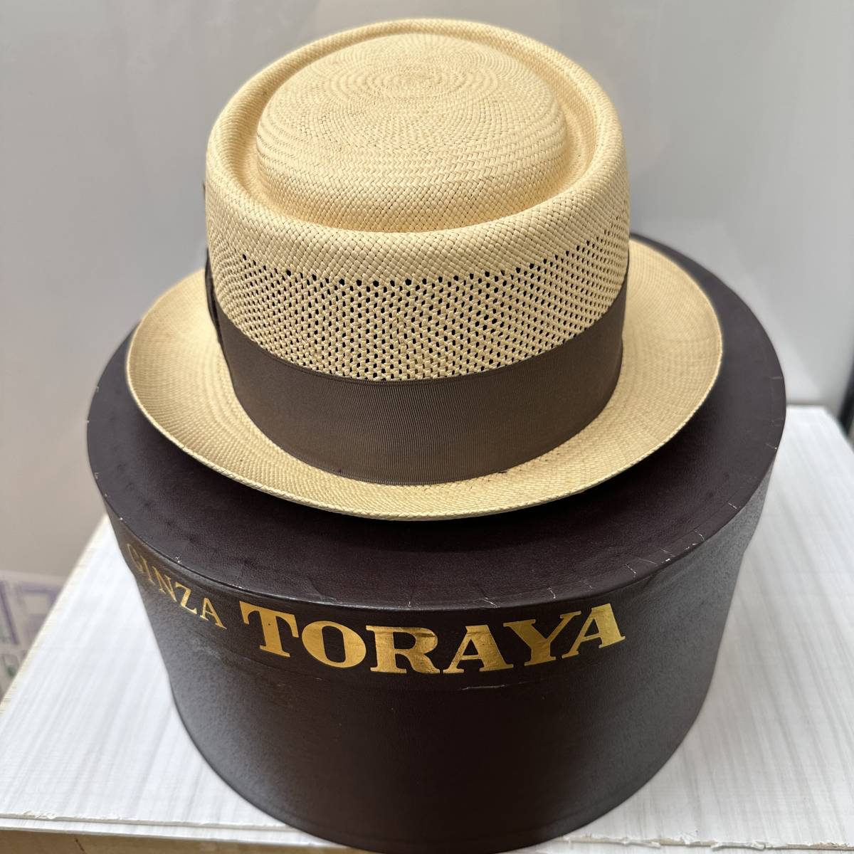 2491 銀座トラヤ GINZA TORAYA ハット MINERVA 麦わら帽子 58サイズ 箱