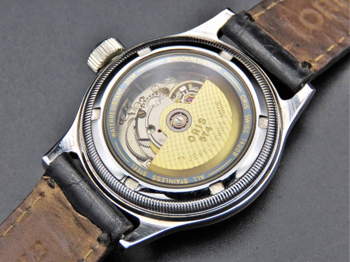 1円～! 稼動品☆正規品 ORIS オリス 7400B ポインターデイト 裏スケ 