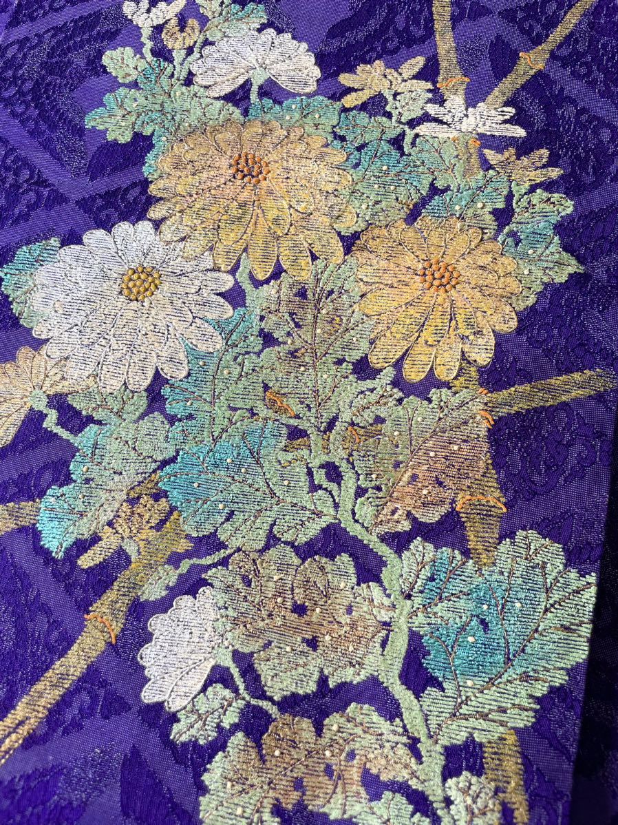 大正ロマン アンティーク着物 正絹 kimono tento 袋帯 青海波 金通し 菊 着物フィ