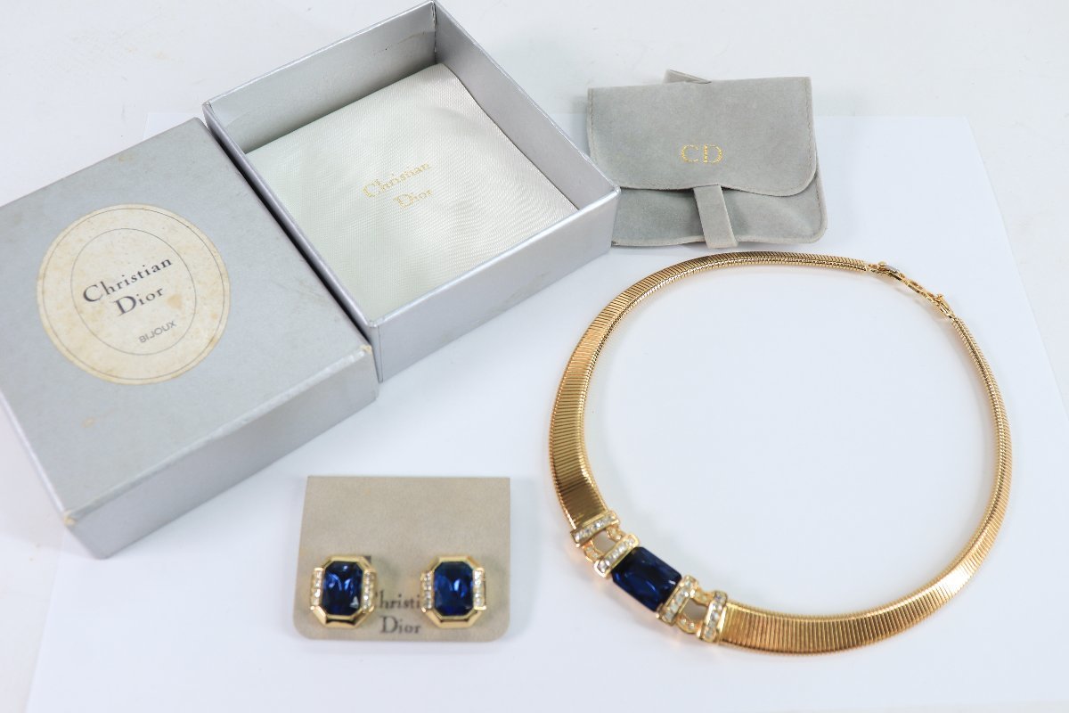 Christian Dior クリスチャンディオール ヴィンテージ ネックレス イヤリング セット ゴールドカラー アクセサリー 4019-A
