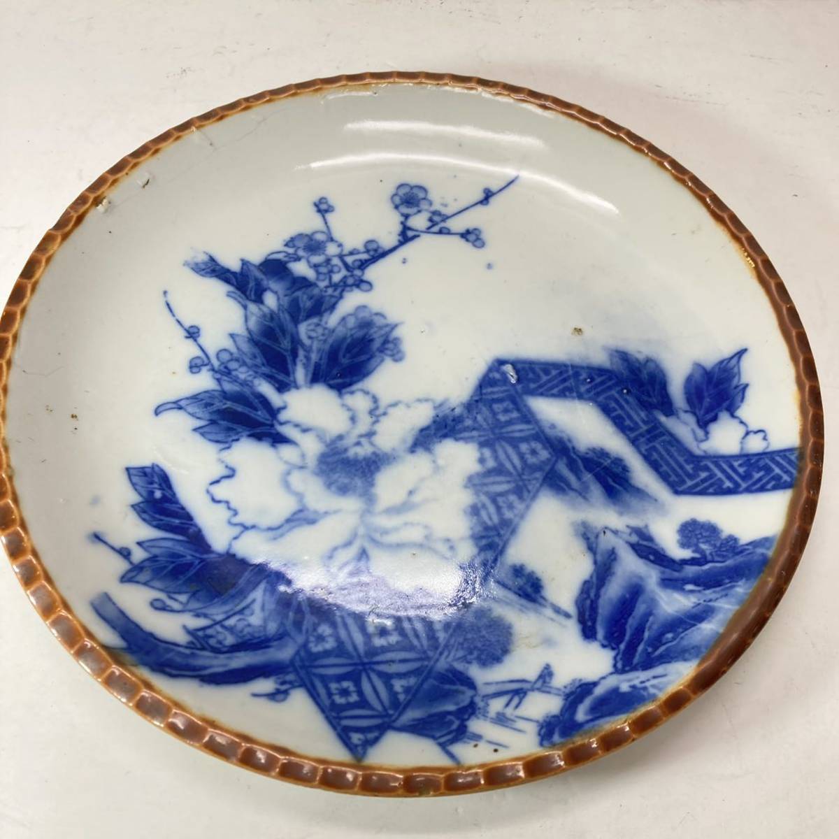 鹿絵皿 2枚 染付 色絵付 高台皿 紅葉 歪み 江戸 古伊万里