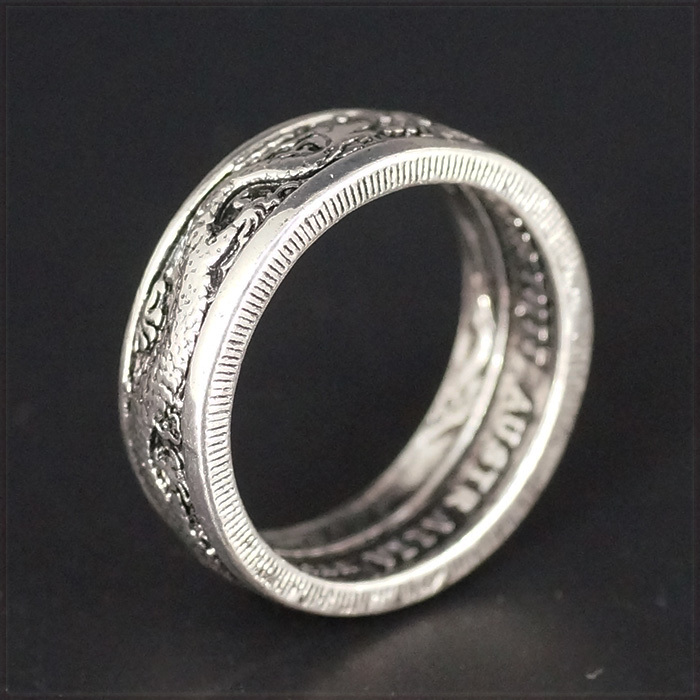 RING 1AUD Silver Coin ダブル ドラゴン オーストラリア 1ドル コイン 龍デザイン ヴィンテージ シルバー リング 27 ...