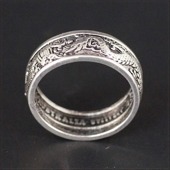RING 1AUD Silver Coin ダブル ドラゴン オーストラリア 1ドル コイン 龍デザイン ヴィンテージ シルバー リング 27 ...
