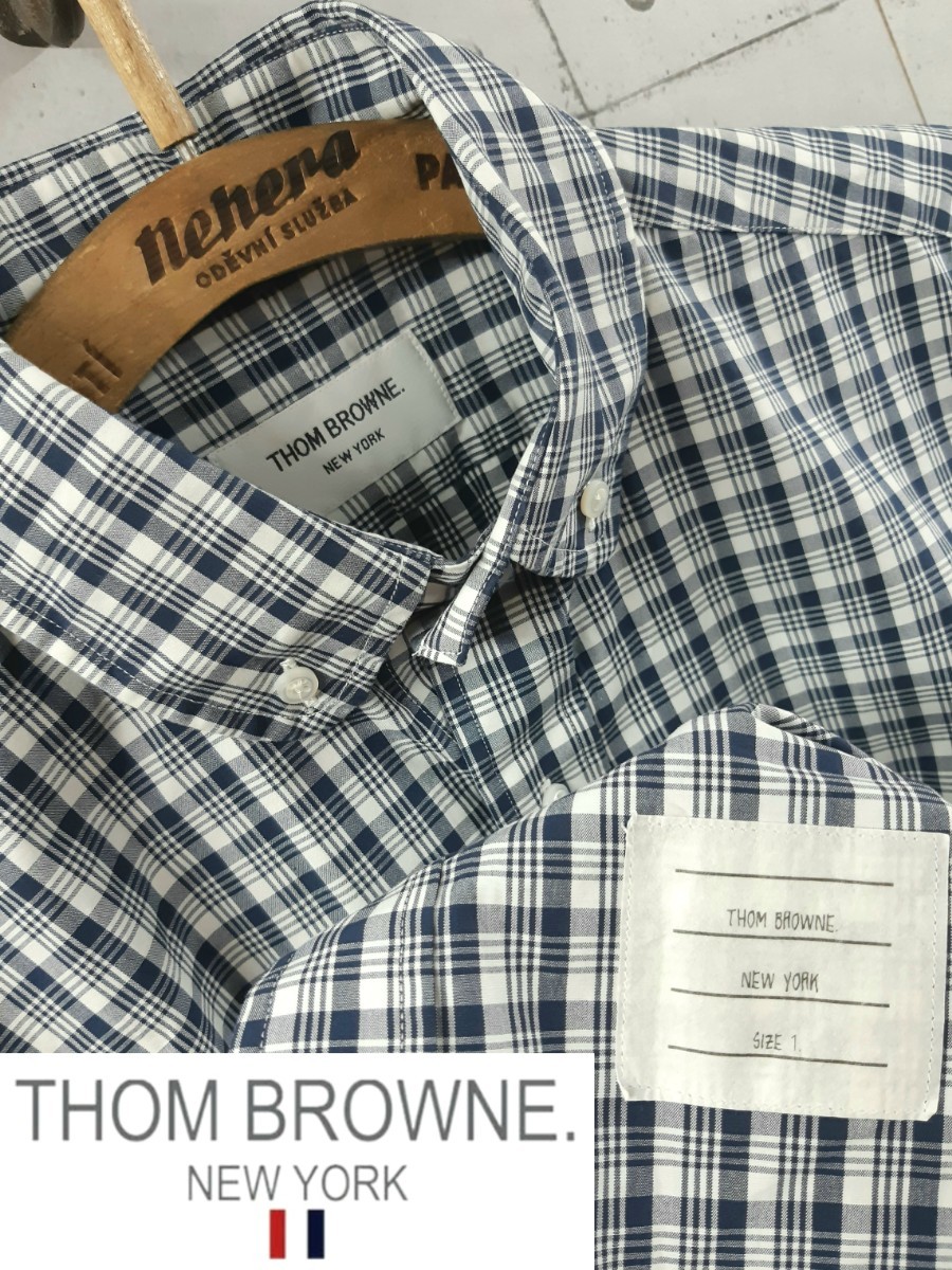 THOM BROWNE　丸襟　半袖　シャツ　胸ポケット　チェック　JPタグ　USA製　トムブラウン　BDシャツ　ボタンダウン　