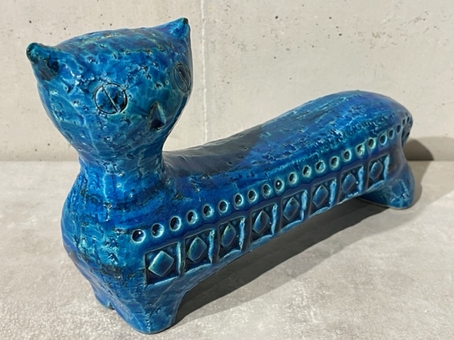 1点限定Vintage□BITOSSIビトッシ□リミニブルー/猫□陶器 オブジェ
