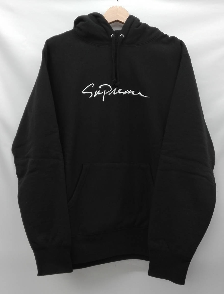 SUPREME シュプリーム　パーカー　筆記体刺繍　ロゴ入り　Classic Script Hooded ブラック　裏起毛　サイズM パーカー Supreme M 02078人気モデルシュプリーム 815刺繍ロゴシュプリーム☆筆記体刺繍ロゴ入りパーカー 筆記体