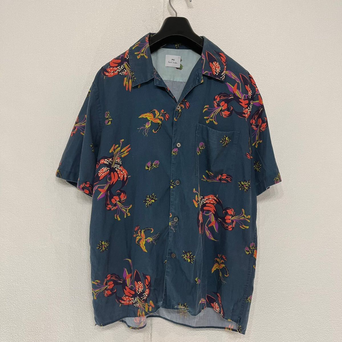 (1150) PS paul smith 花 柄 アロハ オープンカラー シャツ L グリーン フラワー flower s/s shirt ポールスミス