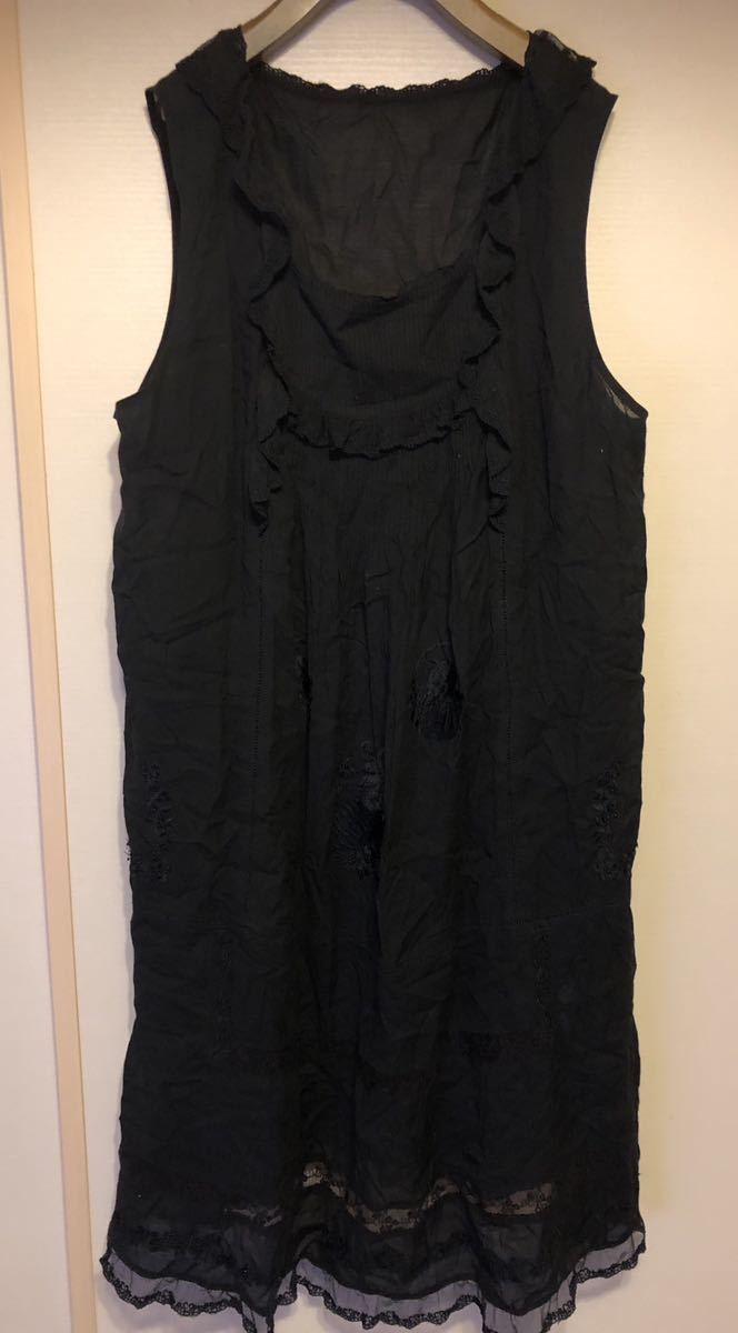 ★フランシュリッペ★ノースリ―ワンピースインド刺繍ブラック大きいサイズ3L15号FL5