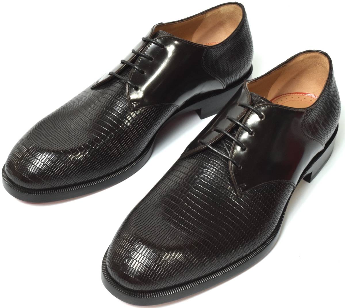 未使用 Christian Louboutin クリスチャンルブタン A MON HOMME メンズ 型押し レザー シューズ 40 ドレスシューズ ダークブラウン