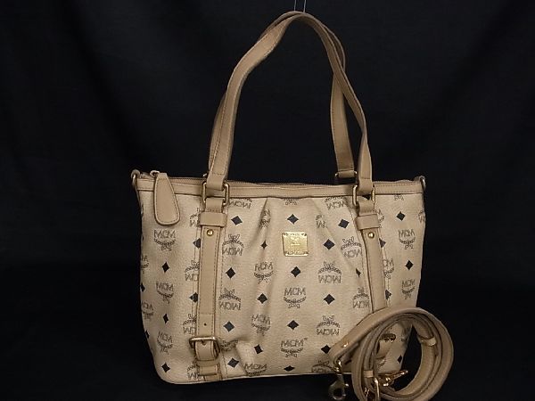 1円 MCM エムシーエム モノグラム ヴィセトス柄 レザー 2WAY 