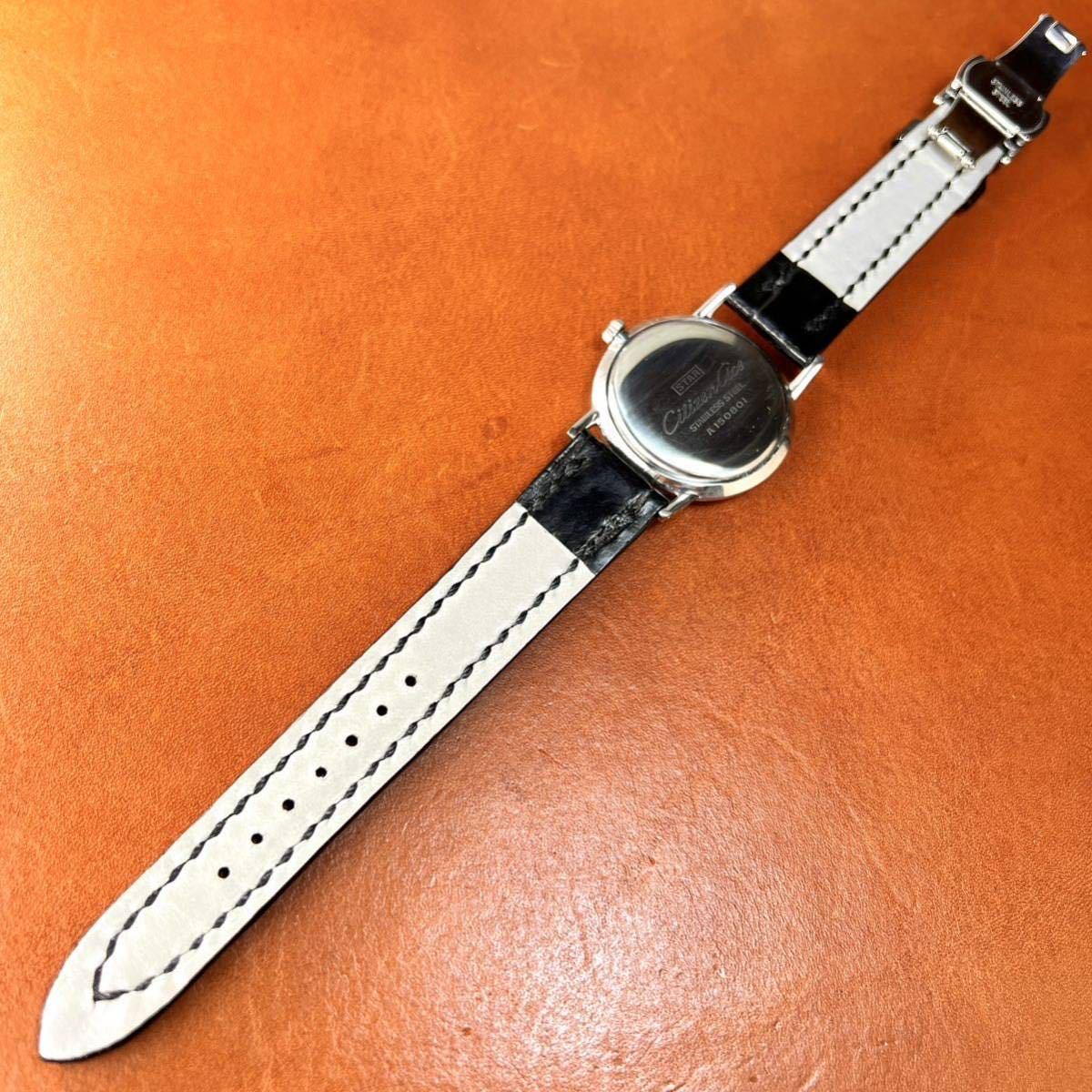 OH済! 極上美品! CITIZEN ACE クロコダイル本革 手縫いベルト D 