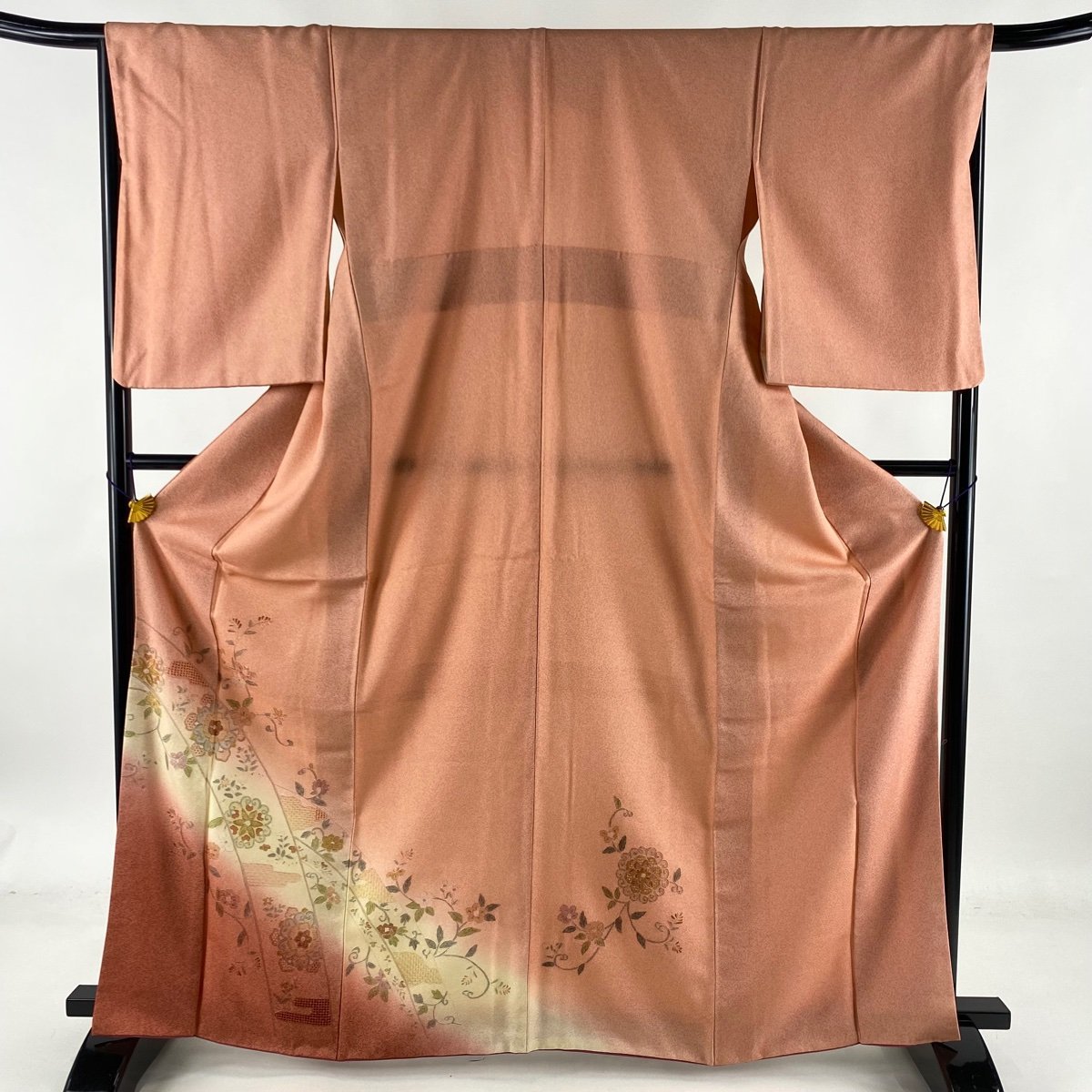 訪問着 美品 秀品 華文 草花 汕頭刺繍 ぼかし ピンク 袷 身丈166cm 裄