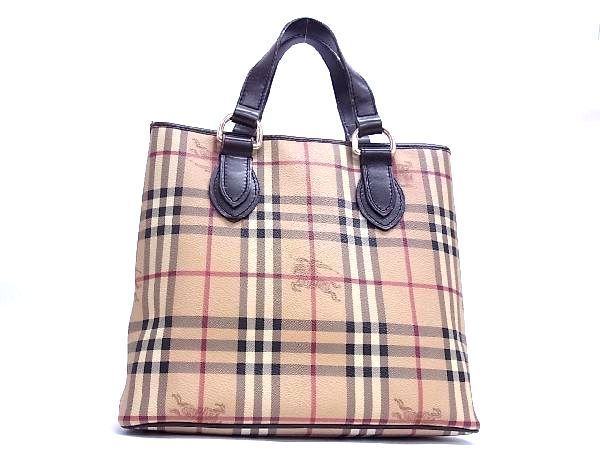 1円 BURBERRY バーバリー ノバチェック PVC×レザー ハンドバッグ 