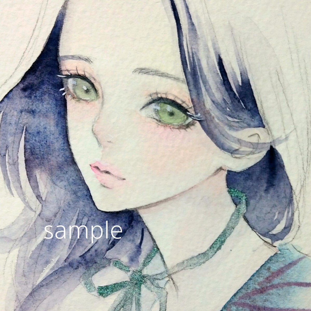 肉筆原画 手描きイラスト 絵画 オリジナル アナログ 水彩画 GREEN