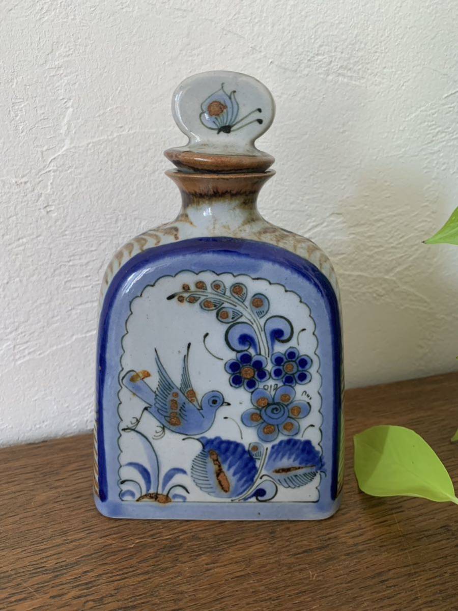 メキシコプエブラタラベラ焼ビンテージ陶器伝統工芸バード鳥蓋付き
