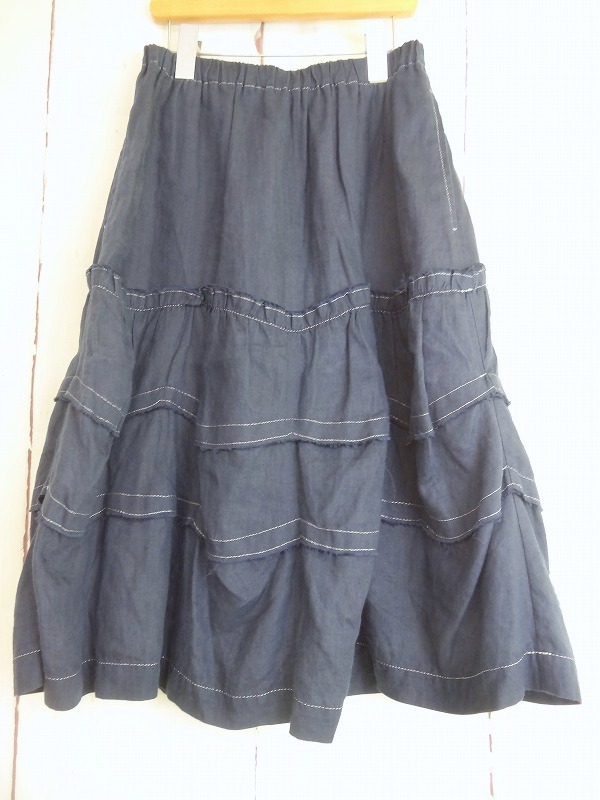 tricot COMME des GARCONS トリコ コムデギャルソン ステッチスカート ティアードスカート ネイビー 麻100% TA-S025 AD2007