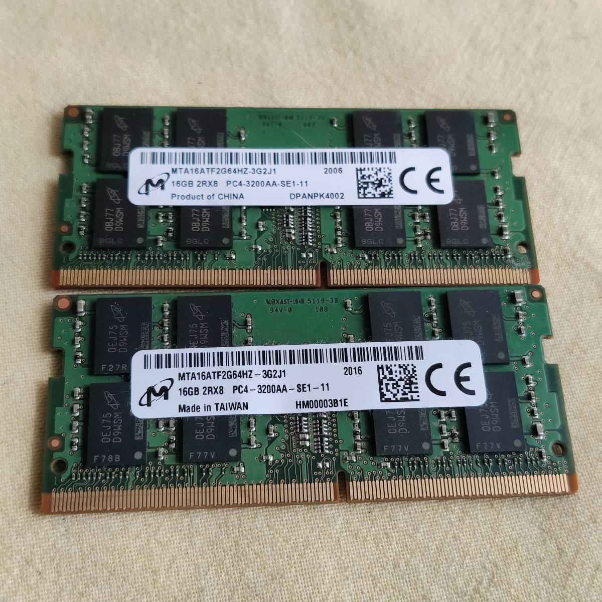MEMY03】MICRON DDR4 PC4-3200AA-SE1-11 16GB×2＝32GB ノートパソコン
