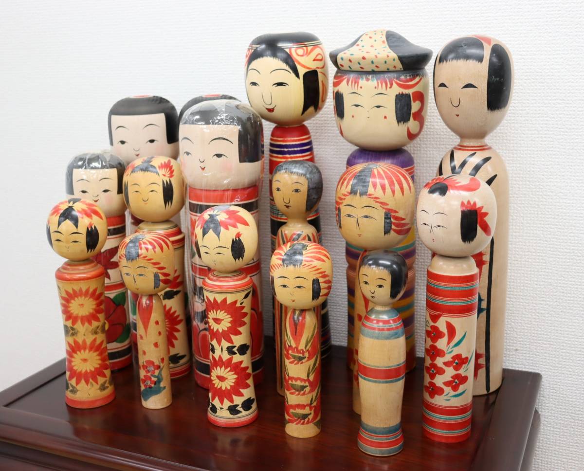 ②昭和レトロ 東北 伝統工芸 郷土玩具 創作 こけし 小芥子 16体 まとめ売り