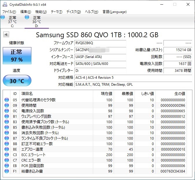中古 SAMSUNG SSD 860 QVO 1TB MZ-76Q1T0B/IT サムスン 【公式通販】