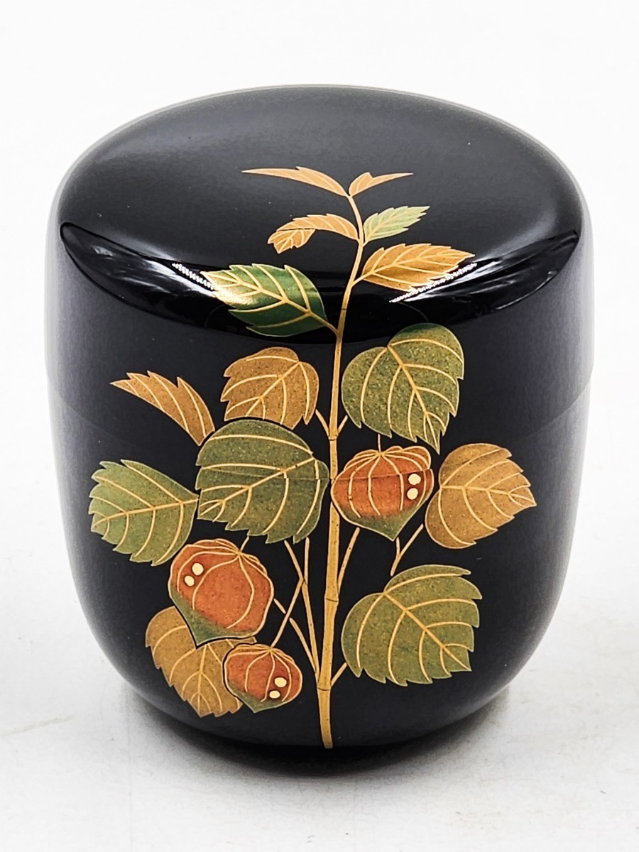≪茶道具≫ 新品 未使用 【大多尾重則】 『鬼燈(ほおずき) 蒔絵 中棗 