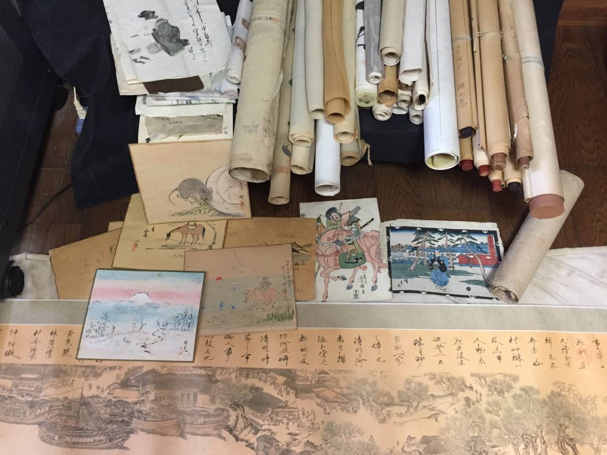 古い紙物まとめて～まくり 捲り 紙本 絹本 肉筆 工芸 山水 書道 花鳥