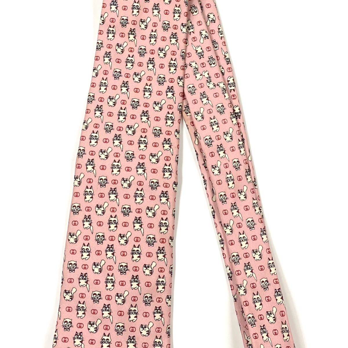 GUCCI グッチ イタリア製 正規品 シルク 100％ 総柄 猫柄 ネクタイ
