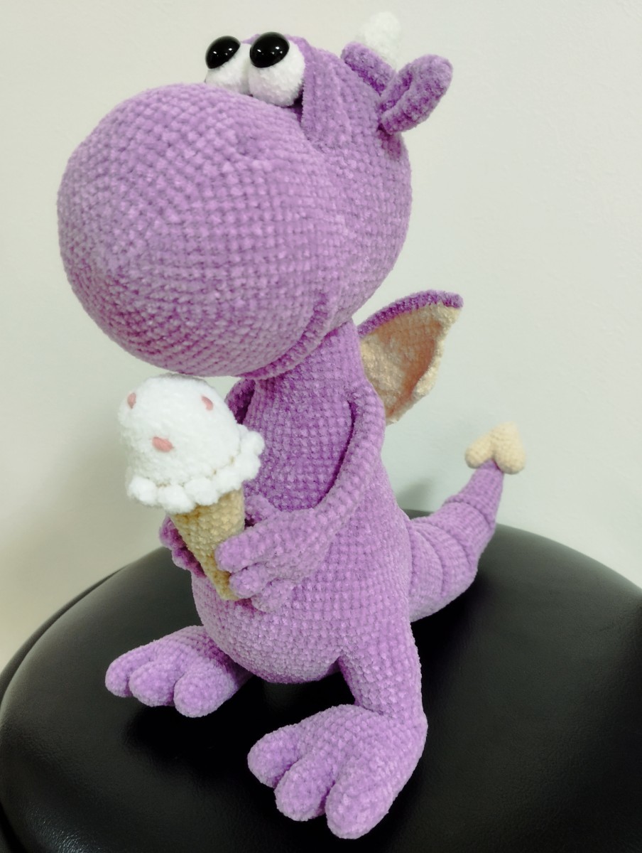 ハンドメイド☆編みぐるみ☆ドラゴン☆パープル☆アイス かぎ針編みの