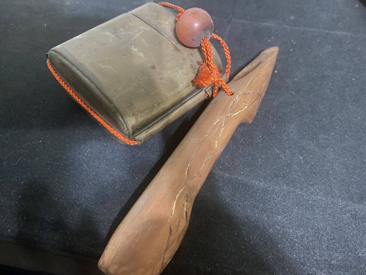 キセル入れ 煙草入れ 3点 まとめて キセル 煙管 喫煙具 金具 袋 木彫 筒