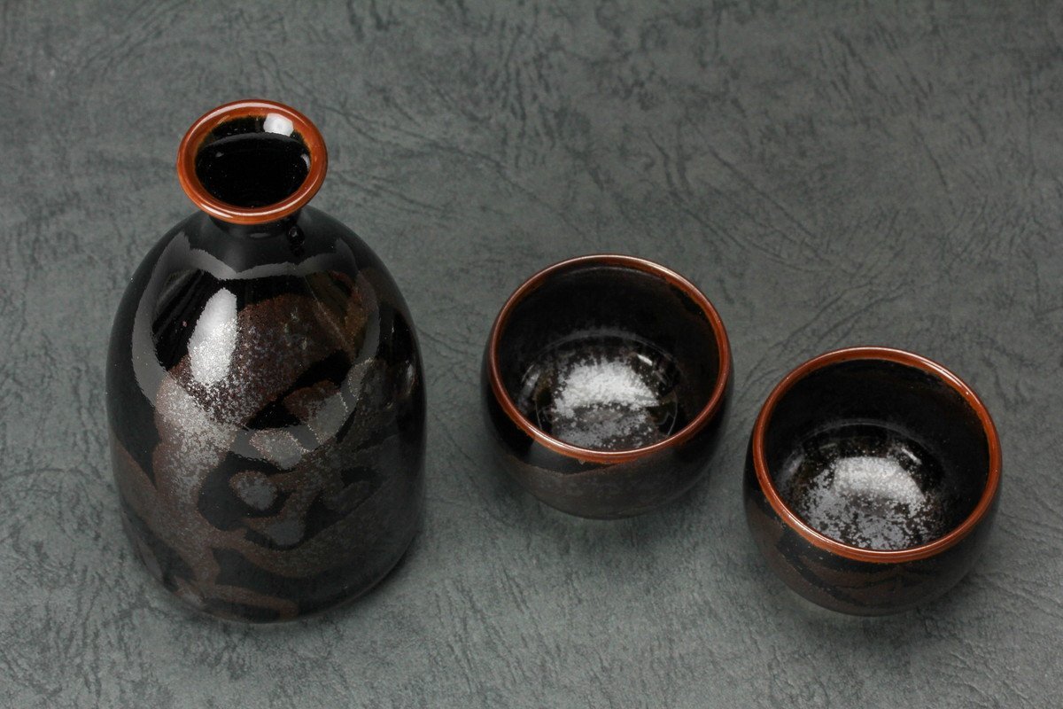 青木龍山 天目花紋酒器 共箱 共布 栞 本物保証 【公式通販】