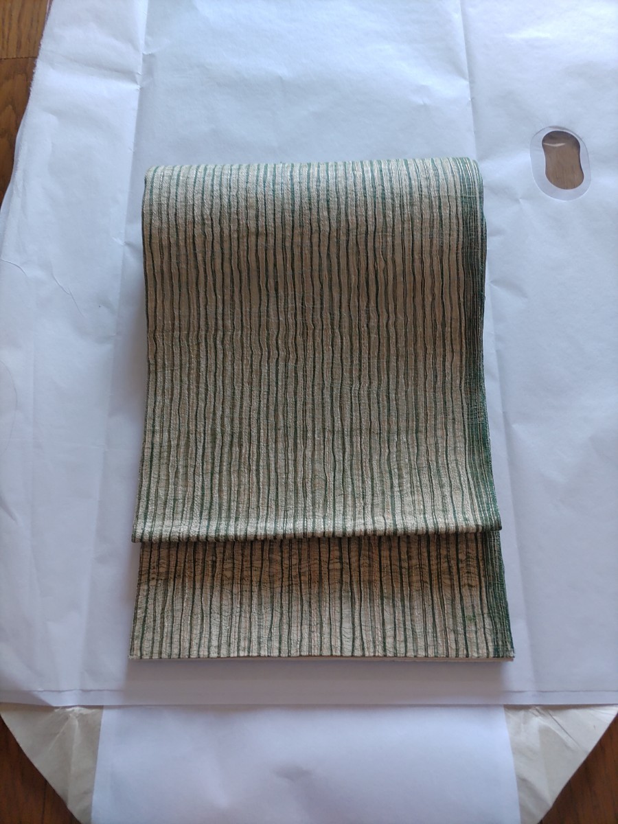 工芸夏袋帯　モダン縞変わり織り　自己紹介欄必読