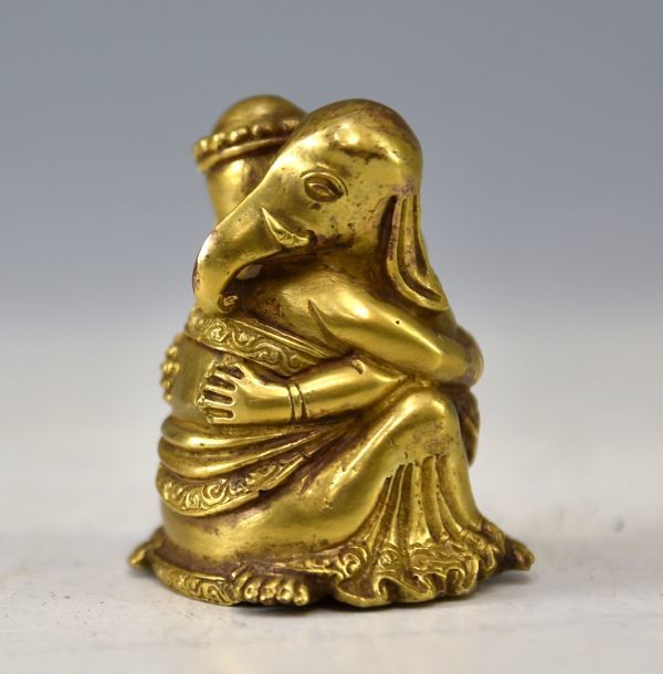 送料無料 銅造鍍金仕上げ 【インド】「鍍金 歓喜天」 仏像 仏具 真鍮製