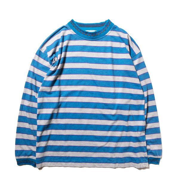 90's OASIS ハイネック ロングスリーブ Tシャツ 長袖 (M) 霜降り灰×ターコイズ系 ロンT 無地 柄リブ 90年代 旧タグ オールド Y2K