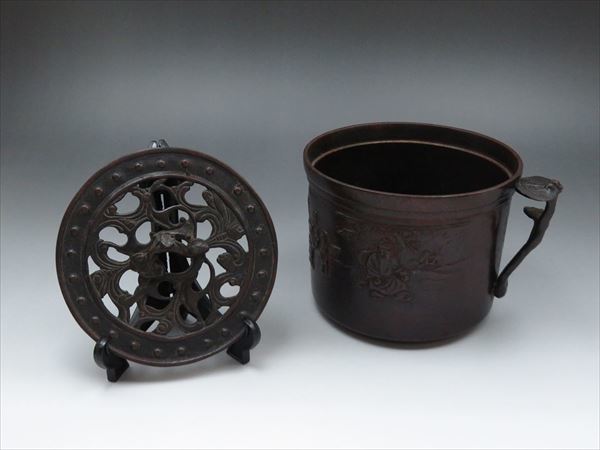 Yahoo!オークション - 琢斎銘(本間琢斎) 楼閣山水紋 霊芝摘蓋 建水 銅