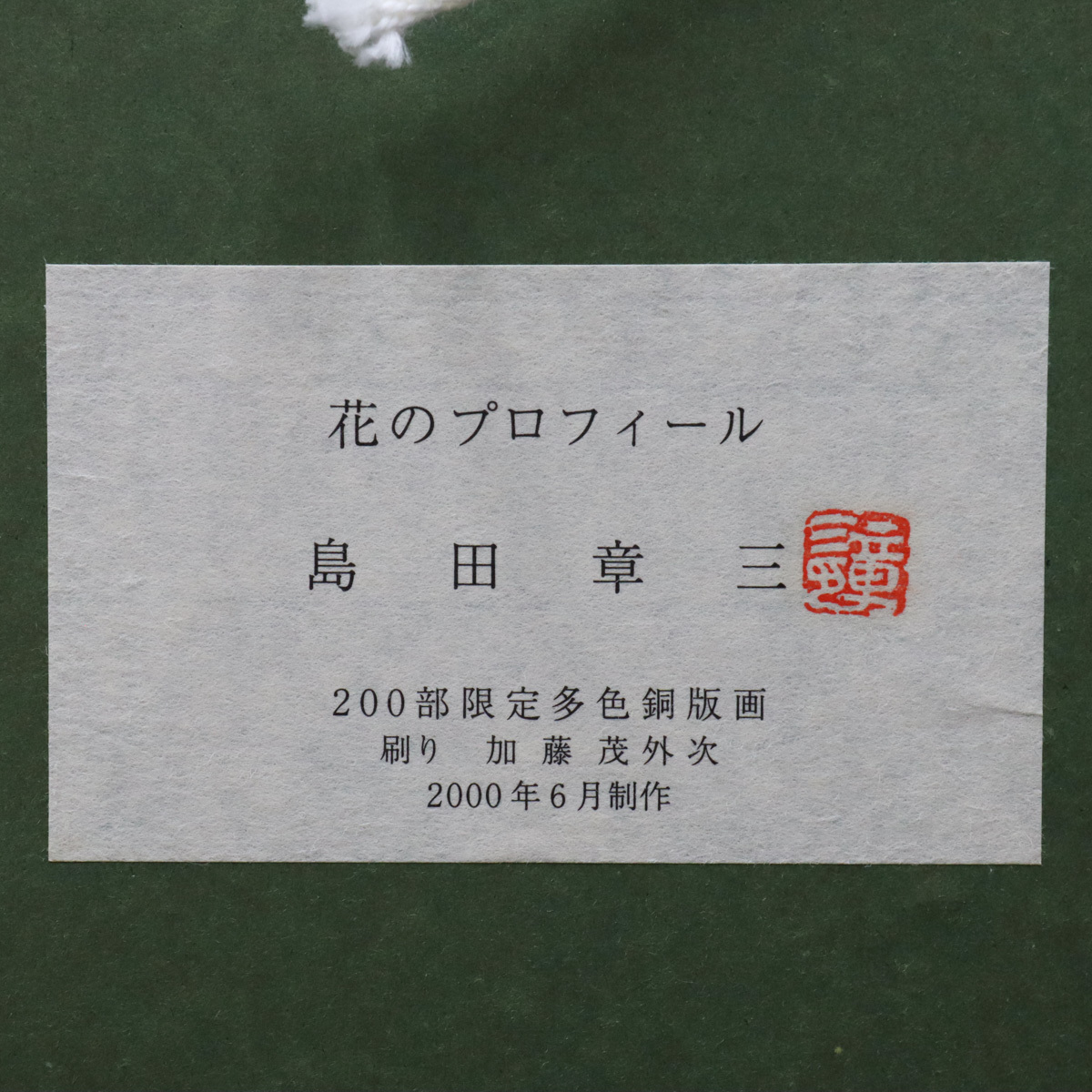 本物保証，2025 【宙】真作保証 島田章三「花のプロフィール」銅版画 133/
