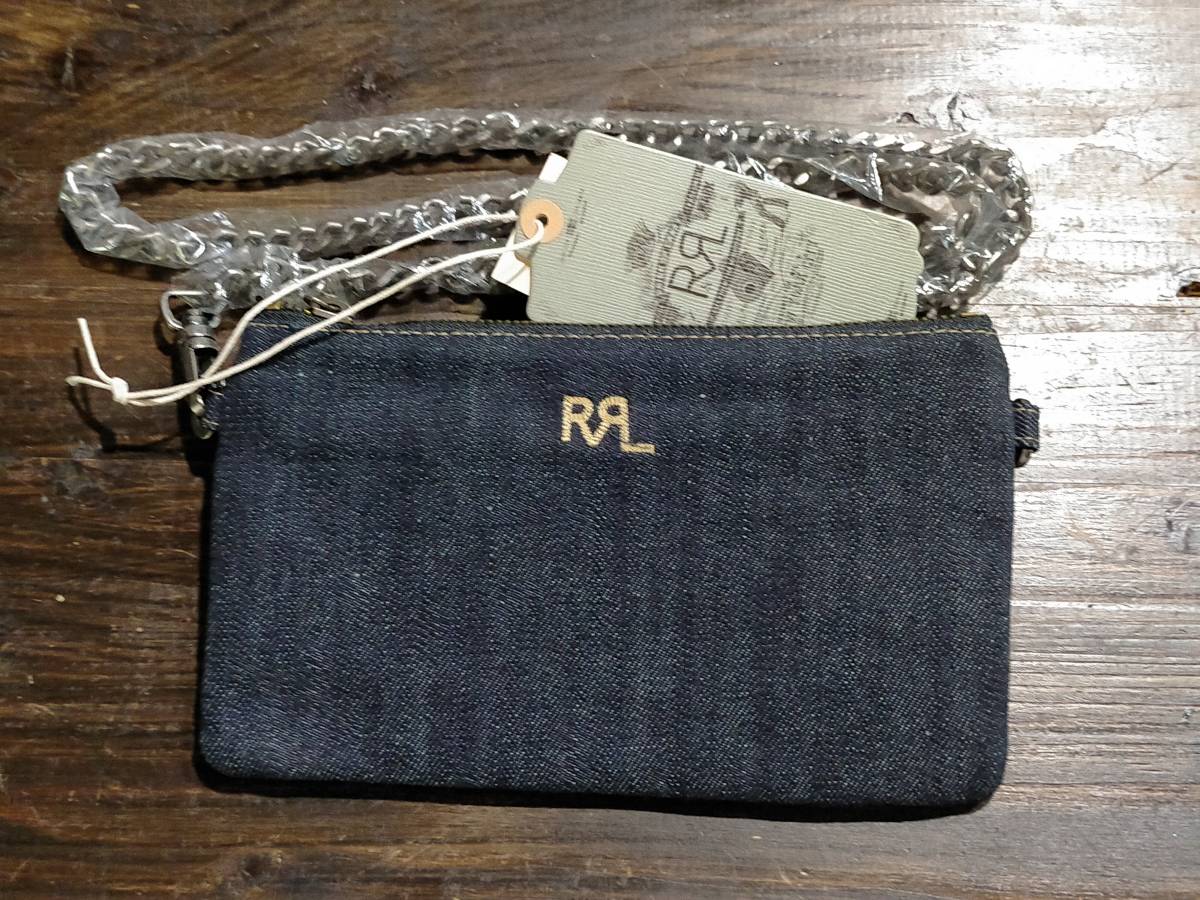 未使用送料無料 RRL デニムショルダーポーチ カードケース ダブルアールエル ビンテージ加工