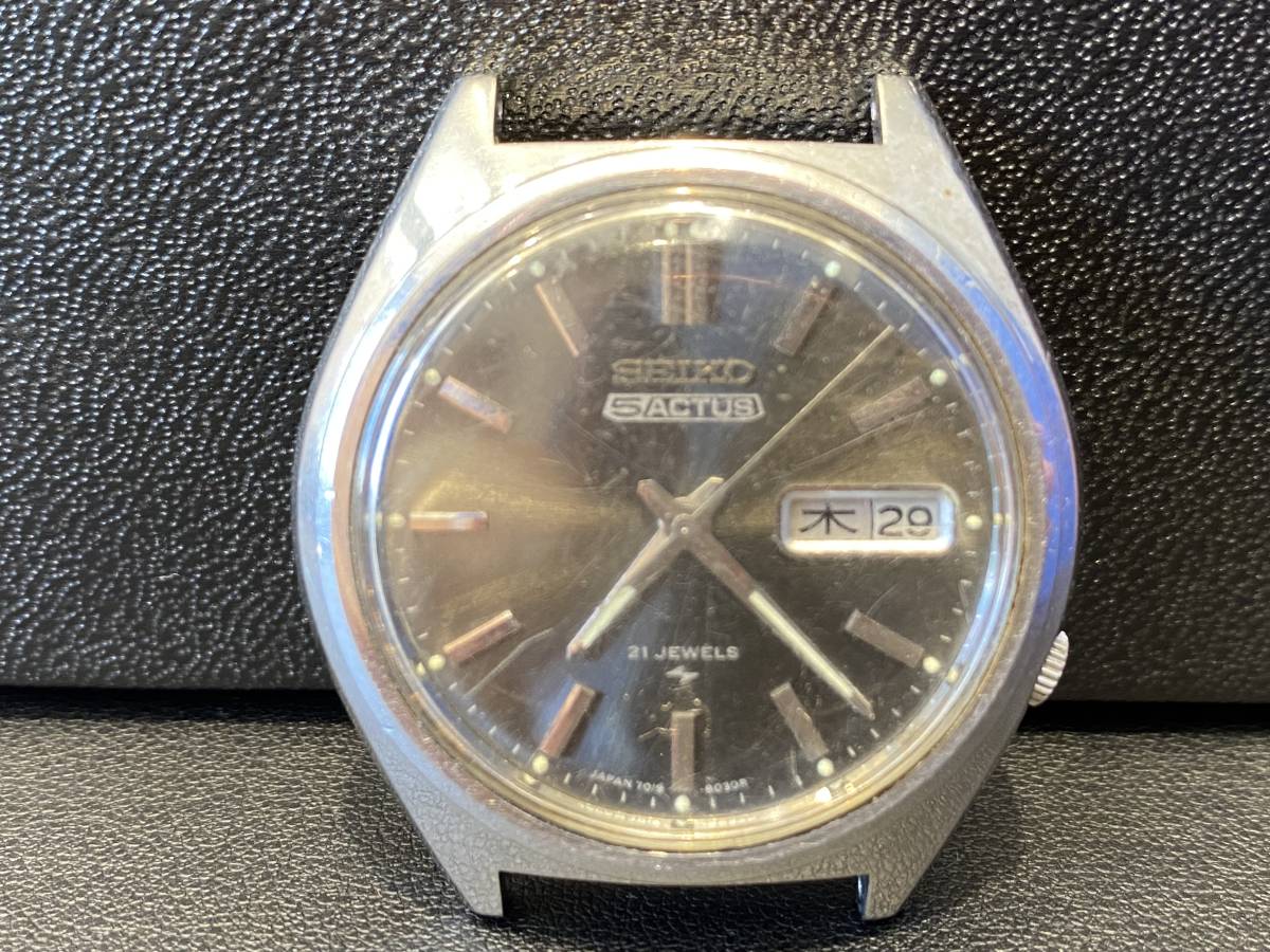 中古品　SEIKO 5ACTUS 7019-8010　ファイブアクタス 21石　アンティーク　ヴィンテージ　機械式腕時計　自動巻き 3針+ディト ブラック★419