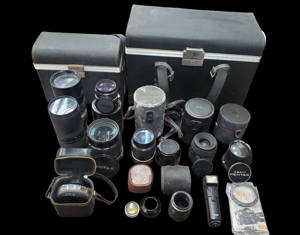 S0718-204□カメラレンズ ケース など まとめ CANON MINOLTA NIKON ASAHI PENTAX キャノン ニコン ミノルタ 動作未確認 ジャンク 
