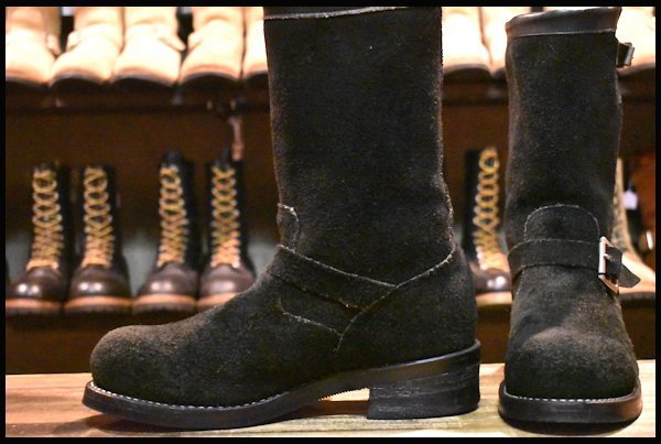 8.5E 良品 黒タグ】Chippewa チペワ 91069 黒スエード エンジニア 